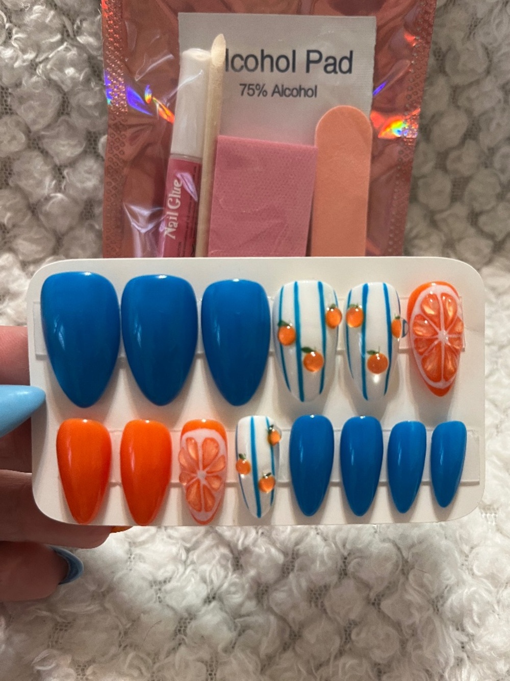 Handmade 3D Medium Almond Press On Nails ~Orange~